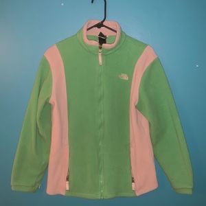 Bright green and gray NORTH FACE fleece jacket